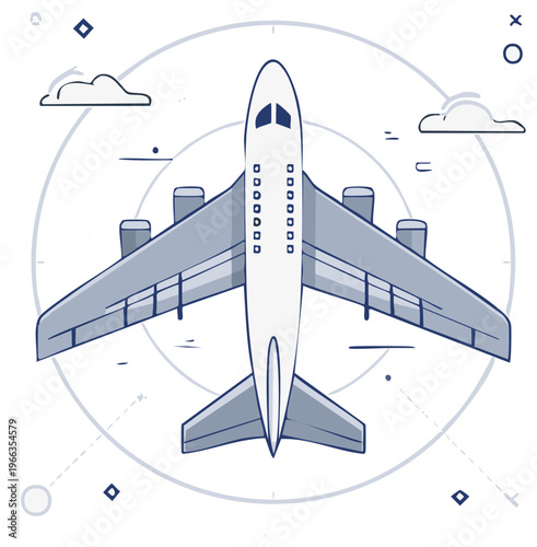 Modern Commercial Jet Airplane Flying Overhead Vector Illustration