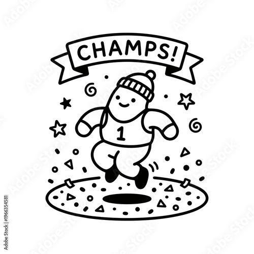 Cute character celebrating championship win with confetti