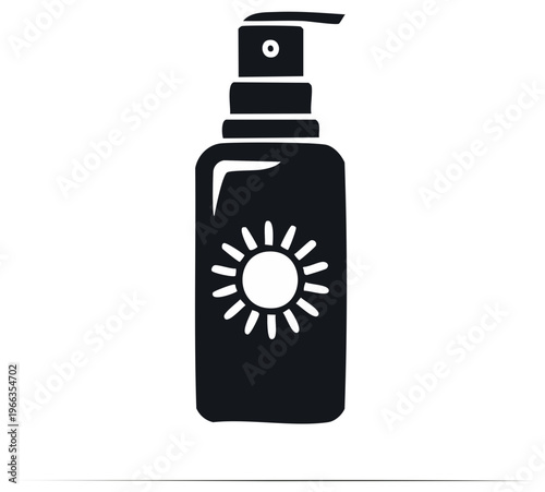 Sunscreen Spray Bottle Icon Black and White  Summer Beauty Sun Care