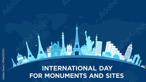 Honoring the International Legacy of Architectural Wonders and Historic Monuments on a Symbolic World Map Background