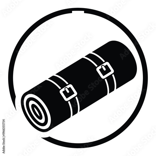 Rolled up mat with buckles in a circular icon design icon