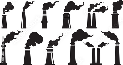 Industrial factory smokestacks emitting pollution and smoke