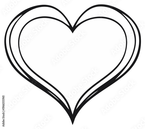 Outlined black heart symbol of love, vector illustration for romance and passion.