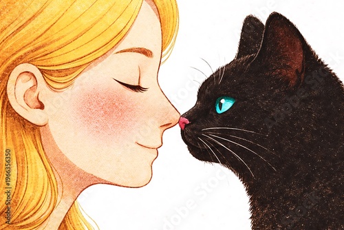 Gentle Woman and Black Cat Sharing Tender Emotional Connection and Silent Bond