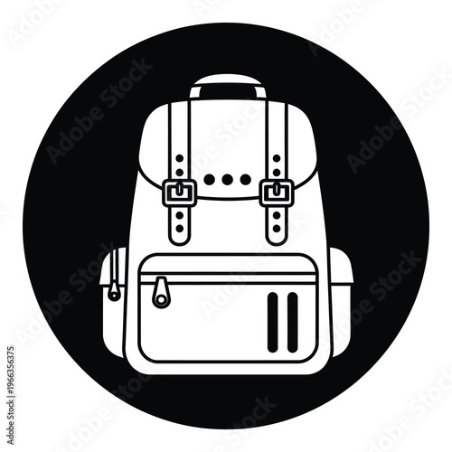 Simple illustration of a backpack in a circle  travel and adventure accessory icon