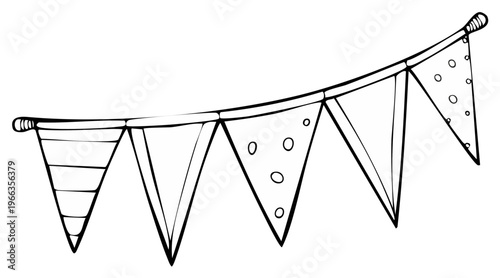 Outlined festive pennant bunting banner illustration for celebration or party decor.