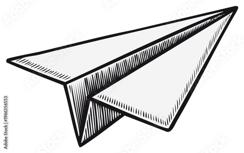 Stylized Paper Airplane Illustration Hand-Drawn Look Papercraft Origami Aviation Flight Fly Travel Journey Freedom