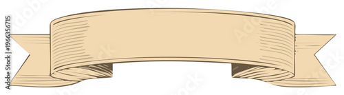 Vintage distressed parchment paper banner scroll element with classic etched woodcut texture