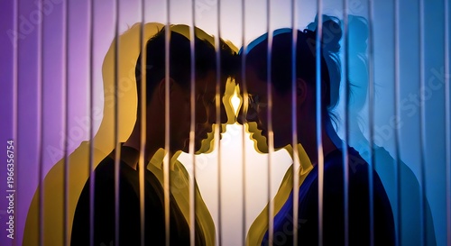 Silhouetted Couple Separated by Barriers Expressing Emotional Distance and Longing Connection