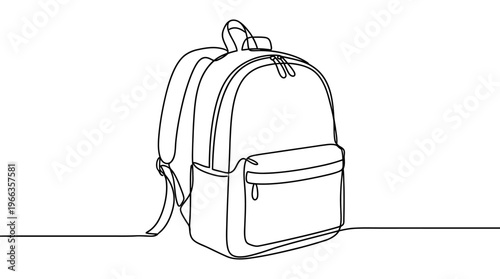 Stylish continuous line illustration of a classic school bag, symbolizing learning, travel, and everyday essentials, drawn with a minimalist modern aesthetic
