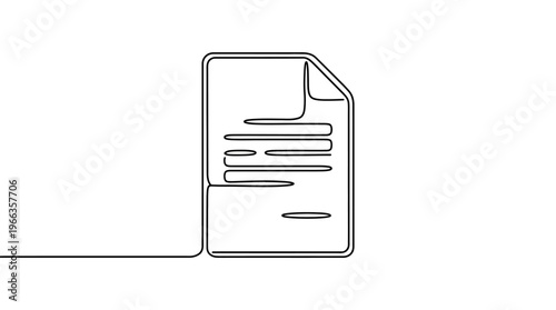 Minimalist continuous line art drawing of a document with text lines, symbolizing essential paperwork, contracts, and official forms