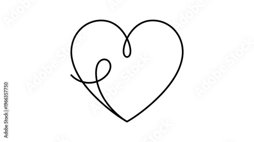 A single continuous line drawing forming a heart shape with a small loop on the left side, symbolizing love and connection in a minimalist aesthetic