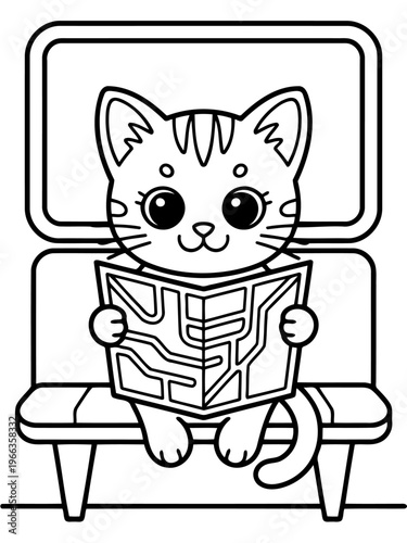 Curious Cat’s Journey: A captivating image of a cute cat engrossed in a map, embarking on an adventure and stimulating imagination.