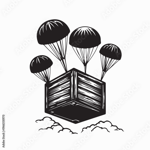Supply Crate Descending With Parachute Vector Design On White Background