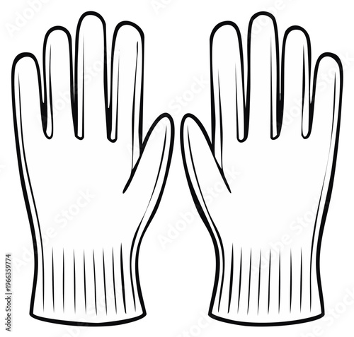 Cartoon outline illustration of two gloves