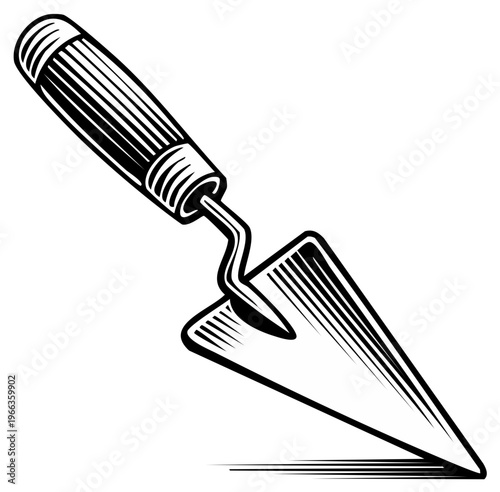 Line art illustration of a pointing masonry trowel used for spreading plaster