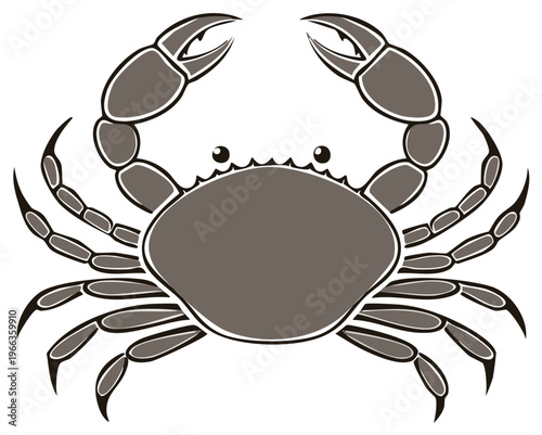 Crab illustration with claws raised depicts sea life, with simple design and neutral tones suitable for graphic application