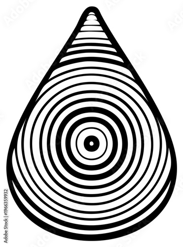 Abstract Teardrop Shape with Concentric Circles Black and White Optical Art