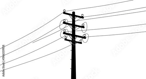 Illustration of a power pole with wires against a white background.