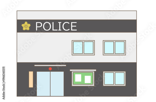 2階建てのシンプルな交番フラットイラスト｜安心と安全を支える公共施設