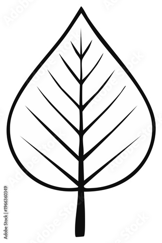 Elegant leaf silhouette in black and white minimalist vector design with a single stem and veins for natural simplicity