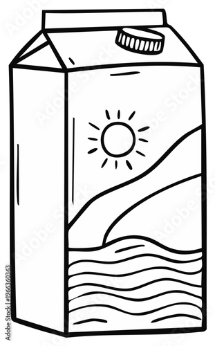 Milk or juice carton depicting a sunny landscape on packaging suitable for design purposes.