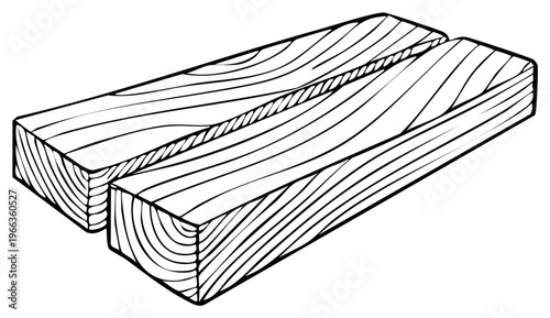 Wooden planks. Sawn boards. Lumber close up. Outline drawing of timber. Wood grain design element. Natural construction materials