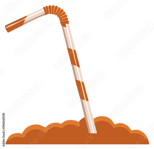 Orange and White Striped Flexible Drinking Straw Stuck in Brown Liquid