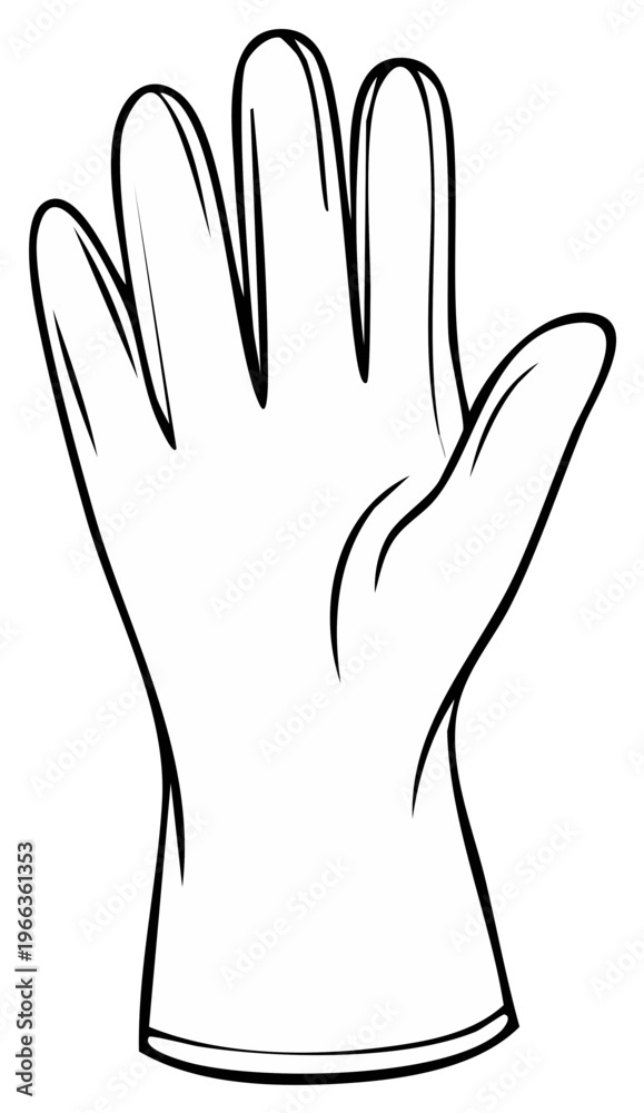 Obraz premium Single black and white illustration of a glove with all fingers visible presented on a simple vector drawing with basic shading
