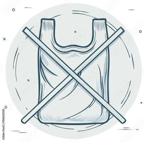 Plastic bag prohibition symbol with crossed lines and a circular border illustration