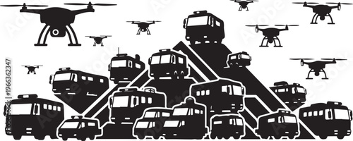 Vehicles and drones in transportation scene illustration