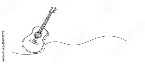 single line acoustic guitar.continuous line drawing of classic guitar musical instrument.music concept.one line vector illustration.
