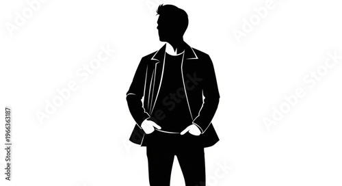 Silhouette of a Stylish Man in a Leather Jacket Looking Away.