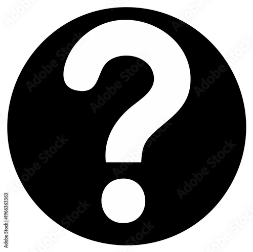 White question mark inside a black circle graphic symbol for inquiry and unknown