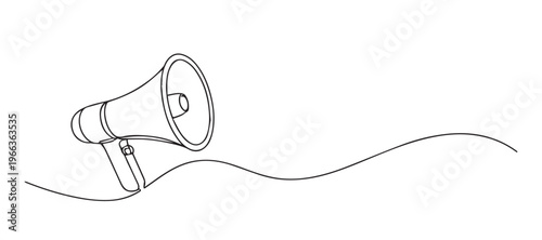 single line megaphone.continuous line drawing of handheld loudspeaker.announcement communication concept.one line vector illustration.