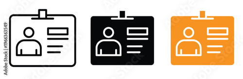 Three color variations of a resume or ID icon on a clipboard for business and HR concepts