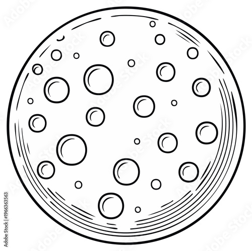 Stylized full moon with craters etched with retro linework graphic illustration