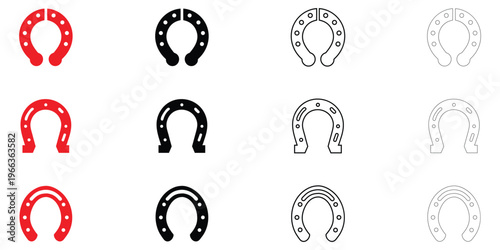 Horse hoof icon symbol vector, horse shoe symbol icon vector, silhouette and line art illustration