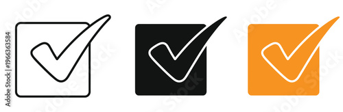 Check mark icons in white, Black, And orange for approval and confirmation