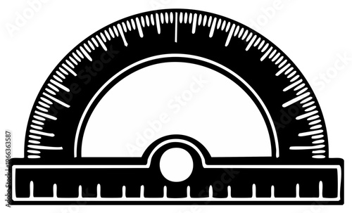 Black and White Protractor Illustration for Geometric Measurement and Angle Calculation in Educational Math