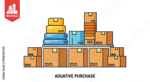 Illustration of stacked boxes and packages in a warehouse setting for purchase