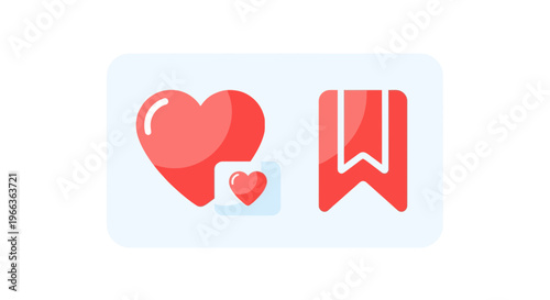 A pair of red heart and bookmark icons representing likes and saves for user interfaces