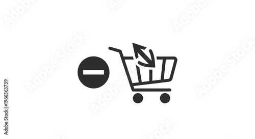 Shopping cart icon with remove and add symbols on transparent background