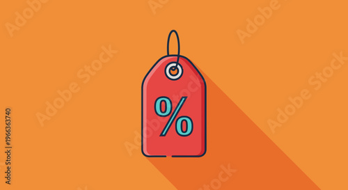 A bright red discount tag with a percentage symbol, advertising a sale or special offer