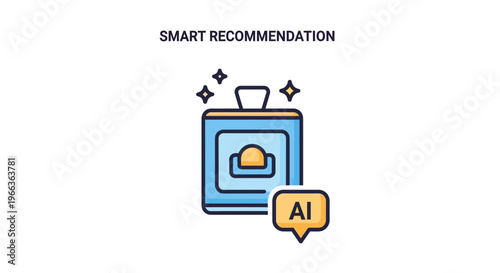 Smart recommendation icon with AI notification for technology and data analysis