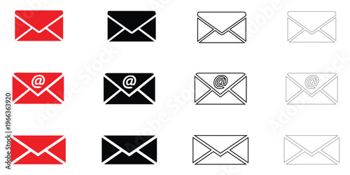 E mail message icon vector, email notification symbol vector, silhouette and line art illusration