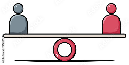 Illustration of Two Abstract Figures Balanced on a Seesaw Representing Equality