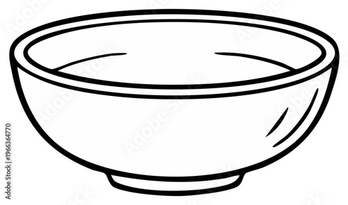 Simple empty cartoon bowl illustration with bold black outlines and a clean white interior perfect for food concepts.