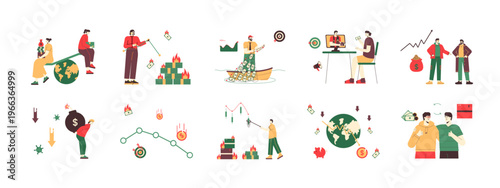 Collection of 10 trade war illustrations. Flat vector concept.