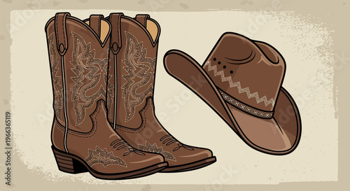Brown Cowboy Boots and Hat
